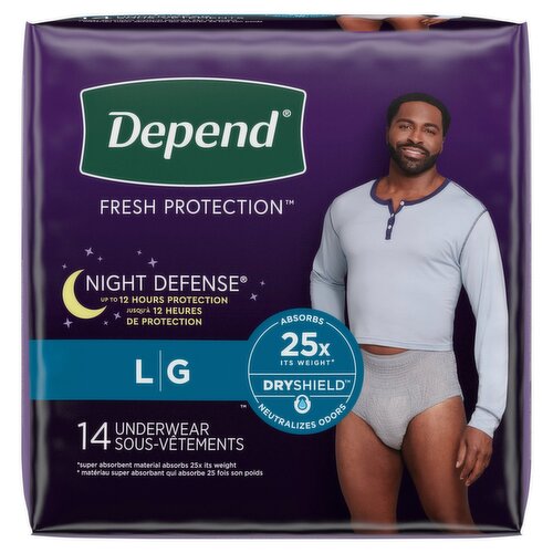 Depend Night Defense Fresh Protection Underwear, L, 14 count