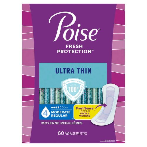 Poise Fresh Protection Ultra Thin Moderate Regular Pads, 60 count