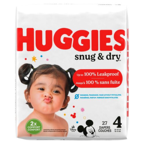 Huggies Snug & Dry Diapers, Size 4, 22-37 lb, 27 count