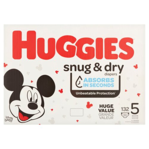 Huggies Snug & Dry Diapers, Size 5, Over 27 lb, 132 count