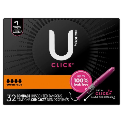 U by Kotex Click Super Plus Compact Unscented Tampons, 32 count