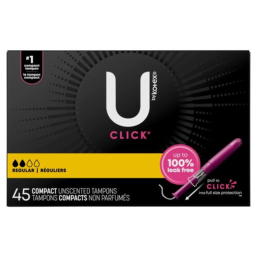 U by Kotex Click Regular Compact Unscented Tampons, 45 count