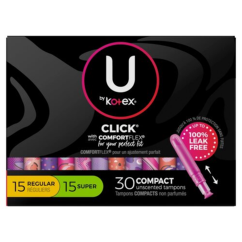 U by Kotex Click Regular Super Compact Unscented Tampons, 30 count