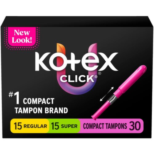 U by Kotex Click Regular and Super Compact Tampons, 30 count