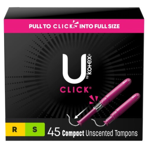 U by Kotex Click Regular and Super Compact Unscented Tampons, 45 count