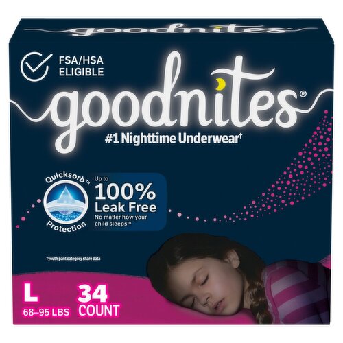 Goodnites Girls Bedwetting Underwear, Sizes 10-12, L, 68-95 lbs, 34 count