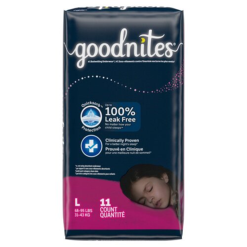 Goodnites Girls Bedwetting Underwear, Sizes 10-12, L, 68-95 lbs, 11 count