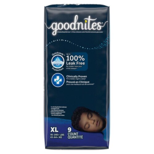 Goodnites Bedwetting Underwear, Size XL, 95-140+ lbs, 9 count