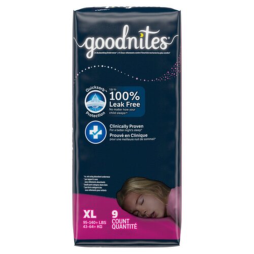 Goodnites Bedwetting Underwear, Size XL, 95-140+ lbs, 9 count