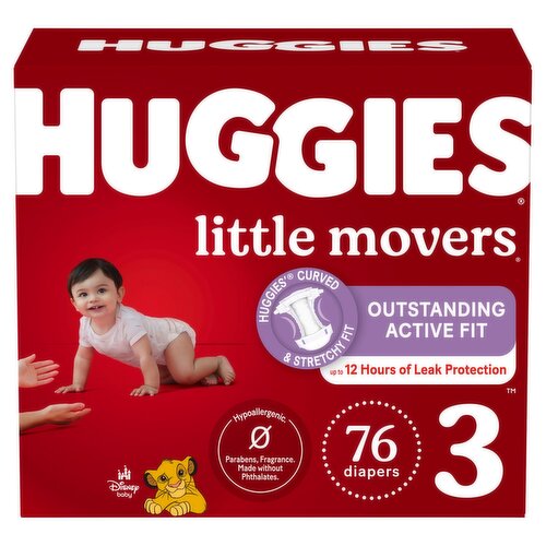 Huggies Little Movers Diapers, Size 3, 16-28 lb, 76 count