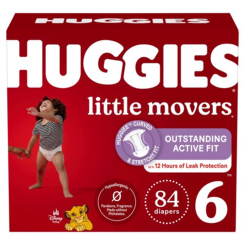 Huggies Little Movers Diapers, Size 6, Over 35 lb, 84 count