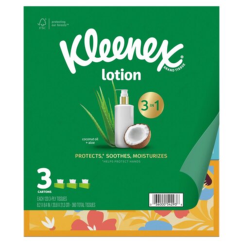 Kleenex Lotion 3 in 1 Coconut Oil + Aloe Tissues, 360 count