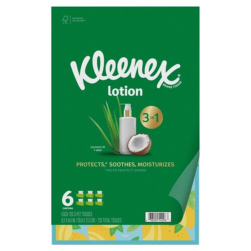 Kleenex Lotion 3 in 1 Coconut Oil + Aloe Tissues, 720 count