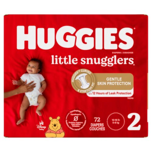 Huggies Little Snugglers Diapers, Size 2, 12-18 lb, 72 count