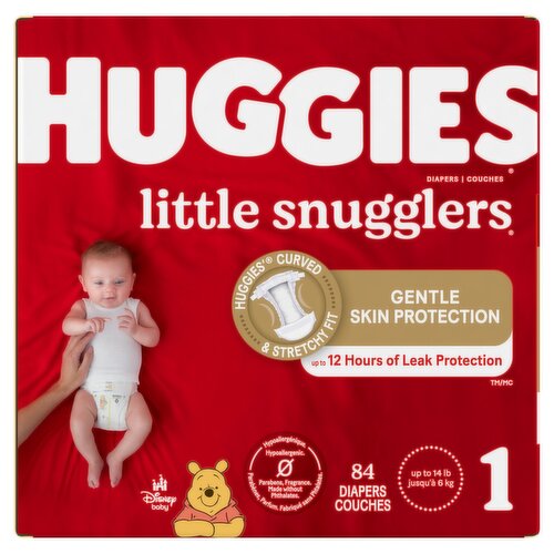 Huggies Little Snugglers Gentle Skin Protection Diapers, Size 1, Up to 14 lb, 84 count