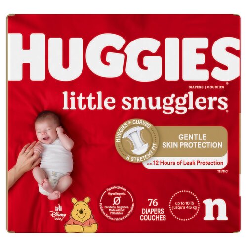 Huggies Little Snugglers Diapers, Size n, Up to 10 lb, 76 count