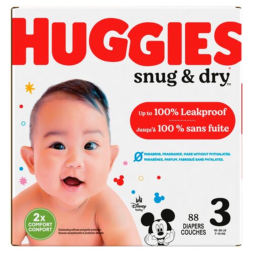 Huggies Snug & Dry Diapers, Size 3, 16-28 lb, 88 count