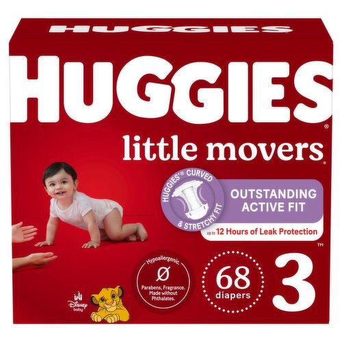 Huggies Little Movers Diapers, Size 3, 16-28 lb, 68 count