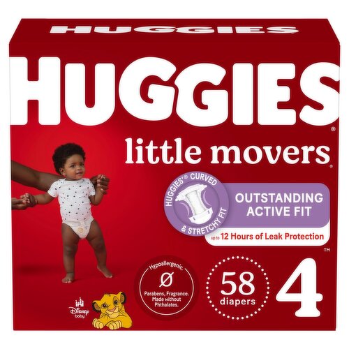Huggies Little Movers Diapers, Size 4, 22-37 lb, 58 count