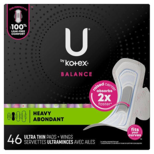 U by Kotex Balance Heavy Ultra Thin Pads + Wings, 46 count