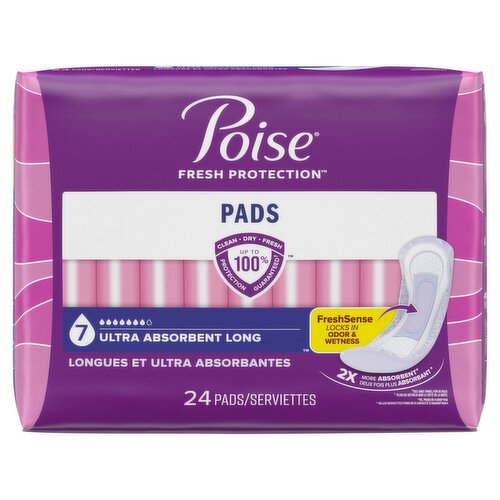 Poise Fresh Protection Ultra Absorbent Long Pads, 24 count