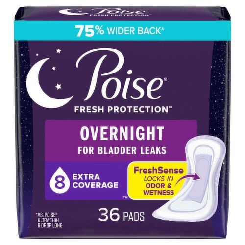 Poise Fresh Protection Overnight Extra Coverage Pads, 36 count