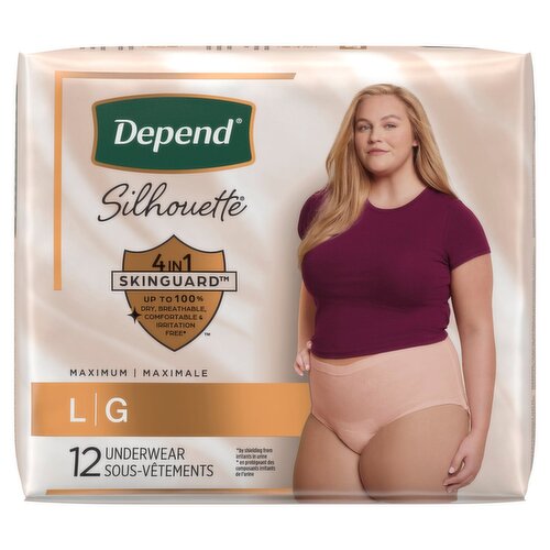 Depend Silhouette Maximum Underwear, L, 12 count