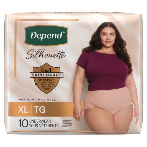 Depend Silhouette Maximum Underwear, XL, 10 count