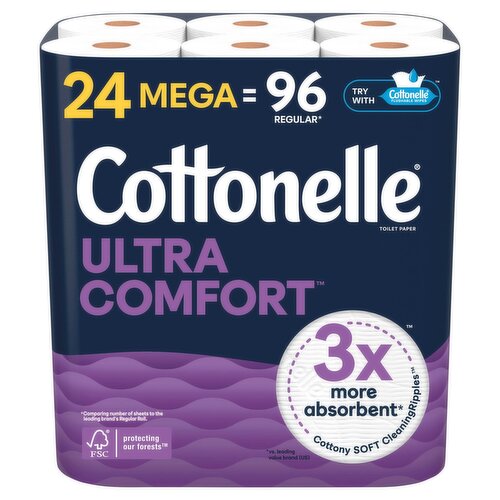 Cottonelle Ultra Comfort Toilet Paper Rolls, 244 2-ply sheets per roll, 24 count