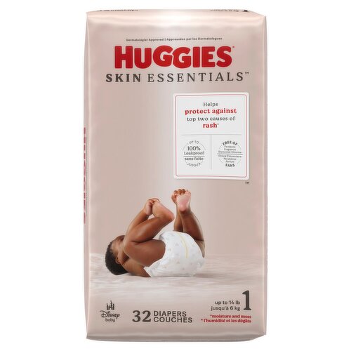 Huggies Skin Essentials Diapers, Size 1, up to 14 lb, 32 count