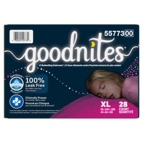 Goodnites Girls Bedwetting Underwear, XL, 95-140+ lbs, 28 count