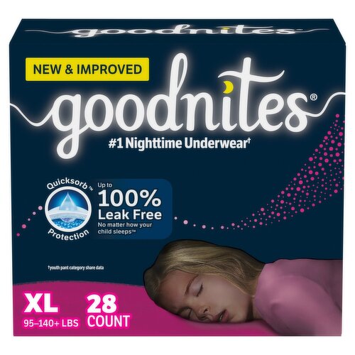 Goodnites Girls Bedwetting Underwear, XL, 95-140+ lbs, 28 count