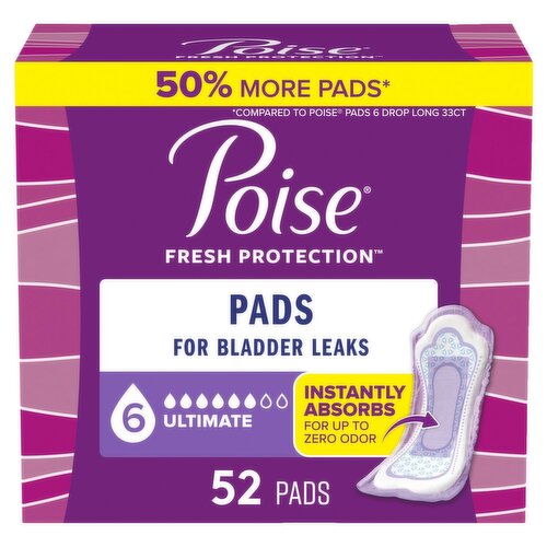 Poise Fresh Protection Ultimate Pads, 52 count