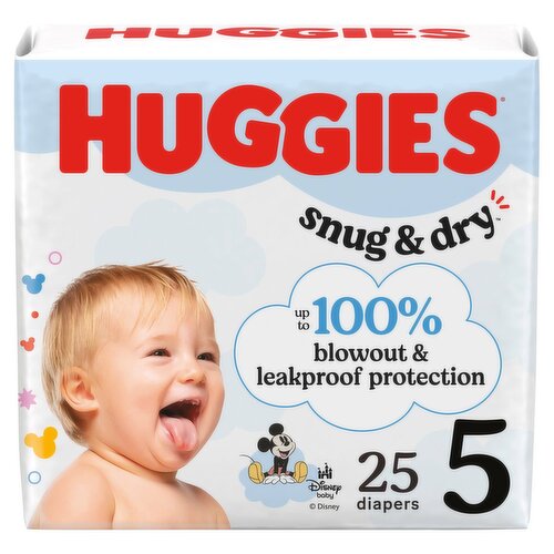 Huggies Snug & Dry Baby Diapers, Size 5 (27+ lbs), 25 Ct