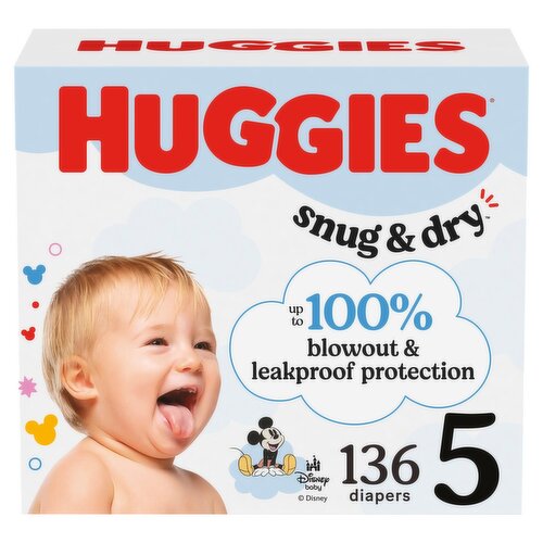 Huggies Snug & Dry Diapers Huge Value, Size 5, Over 27 lb, 136 count