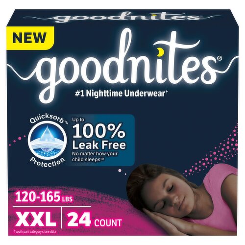 Goodnites Girls' Nighttime Underwear, Size XXL (120-165 lbs), 24 Ct