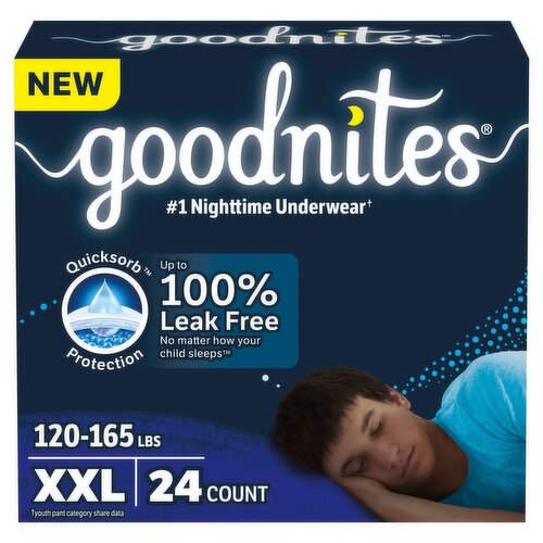 Goodnites Boys' Nighttime Underwear, Size XXL (120-165 lbs), 24 Ct