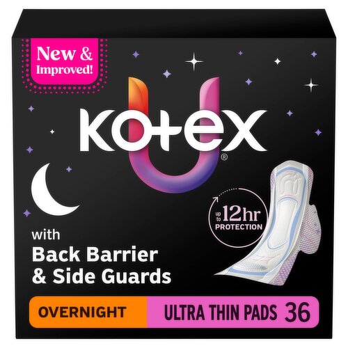 Kotex Night Defense Overnight Ultra Thin Pads + Wings, 36 Count