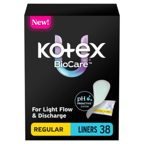 Kotex BioCare Daily Liners Wrapped Light Absorbency Regular Length, 38 Count