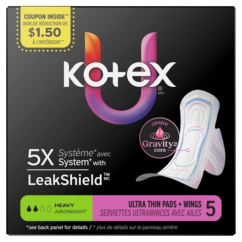 Kotex Heavy Ultra Thin Pads + Wings, 5 count