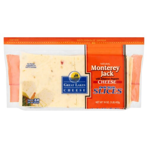 Great Lakes Cheese Deli Style Slices Natural Monterey Jack with Jalapeno Peppers Cheese, 16 oz