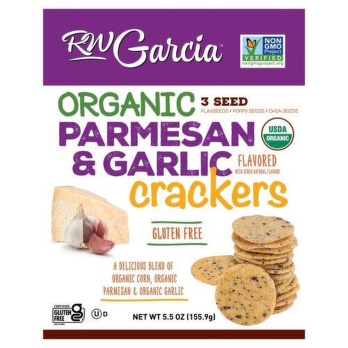 RW Garcia Organic 3 Seed Parmesan & Garlic Crackers, 5.5 oz