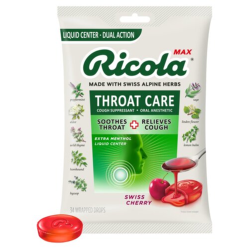 Ricola Max Throat Care Swiss Cherry Drops, 34 count