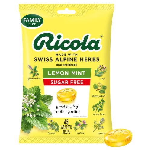 Ricola Sugar Free Lemon Mint Drops Family Size, 45 count