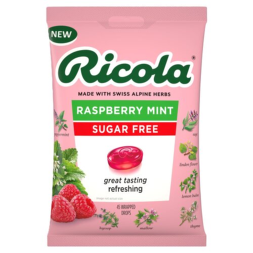 Ricola Sugar Free Raspberry Mint Wrapped Drops, 45 Count