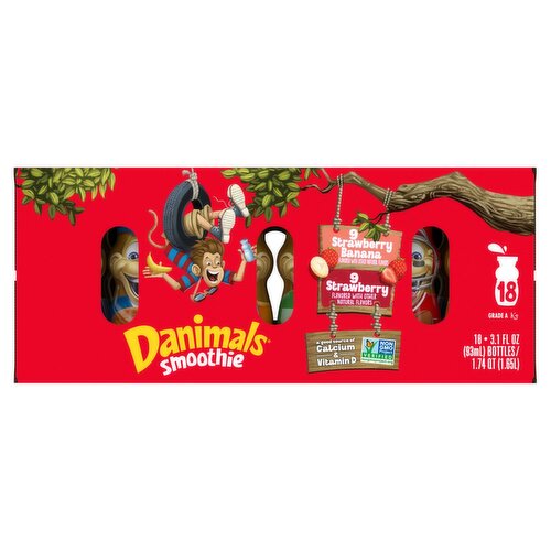 Danimals Strawberry Banana & Strawberry Flavored Smoothie, 3.1 fl oz, 18 count