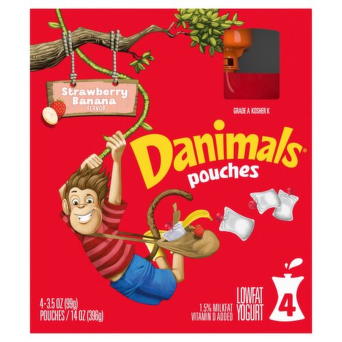 Danimals Strawberry Banana Low Fat Yogurt, 3.5 oz, 4 count