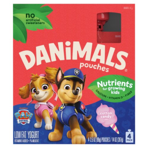 Danimals Nickelodeon Paw Patrol Cotton Candy Flavored Lowfat Yogurt, 3.5 oz, 4 count