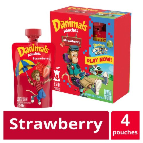 Danimals Strawberry Lowfat Yogurt, 3.5 oz, 4 count