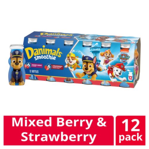 Nickelodeon Danimals Paw Patrol Mixed Berry and Strawberry Flavored Smoothie, 3.1 fl oz, 12 count